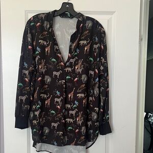 Zara Black Animal Print Blouse